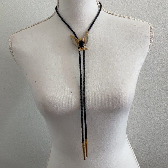 Accessories Vintage Eagle Black Stone Leather Cord Bolo Tie Poshmark